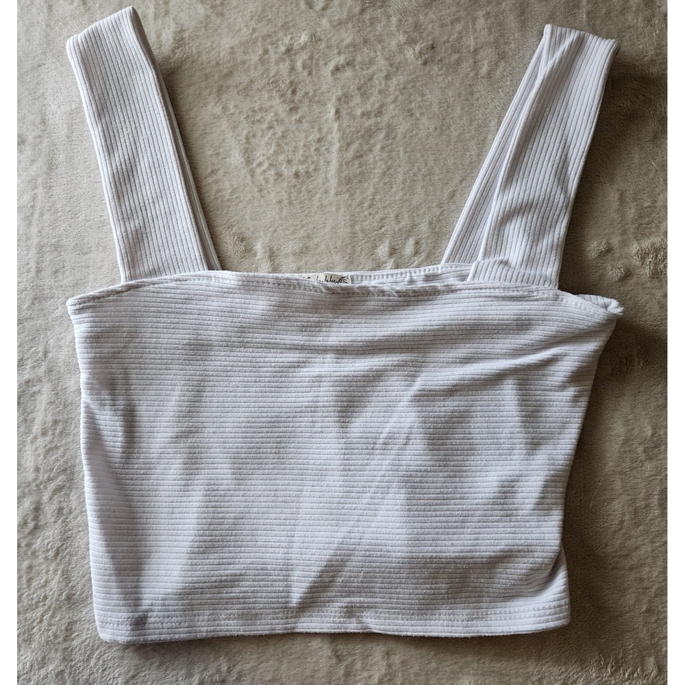 Free People Intimately White Square-Neck Ribbed Crop Knit Wide Strap Tank Small - Picture 2 of 5